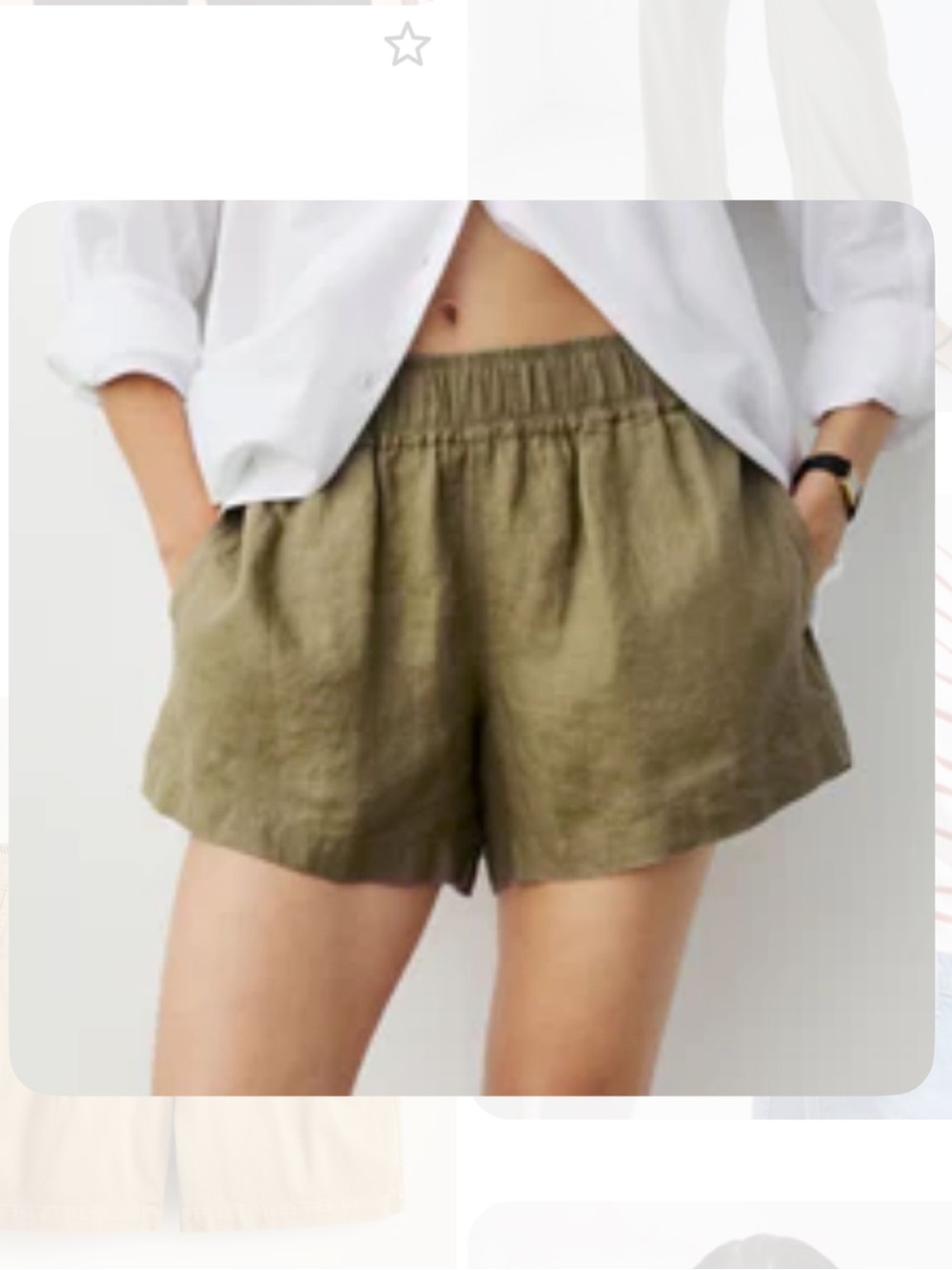 AYR Olive Green Elastic-Waist Linen Shorts